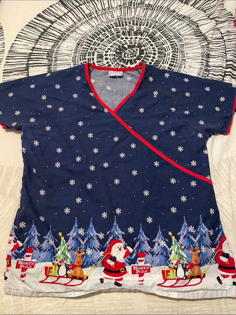 Women’s Navy Blue Holiday Santa Wrap-Style Top
